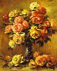Pierre Auguste Renoir Famous Paintings - Roses in a Vase